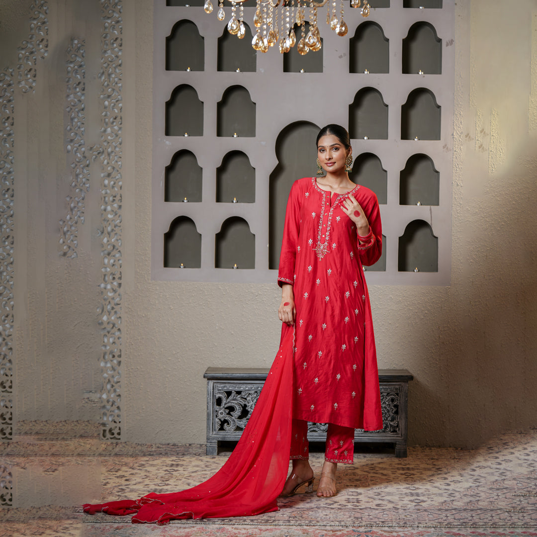 Chanderi salwar suit with zari booti