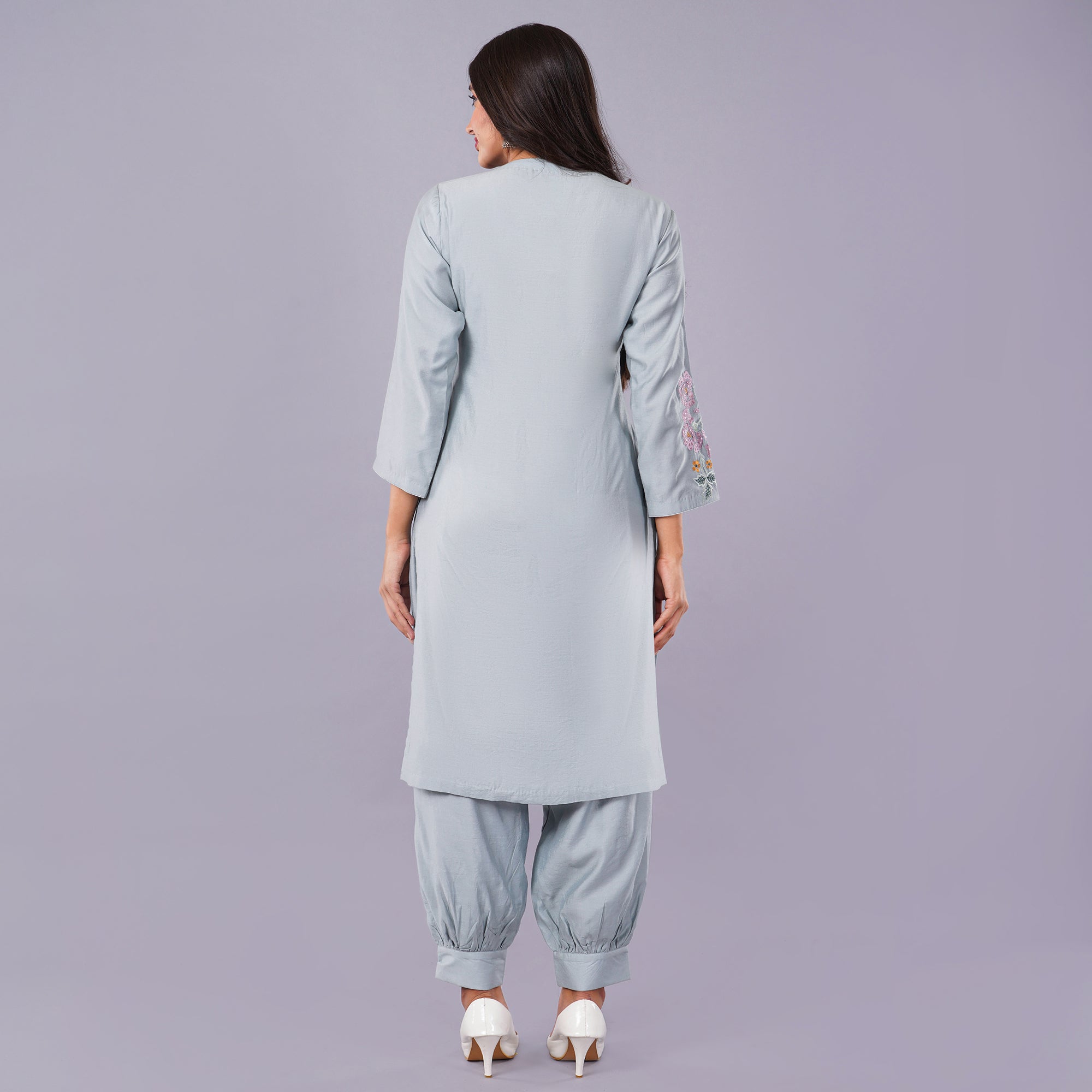 Grey Colour Kurti Set With Afghani Salwar