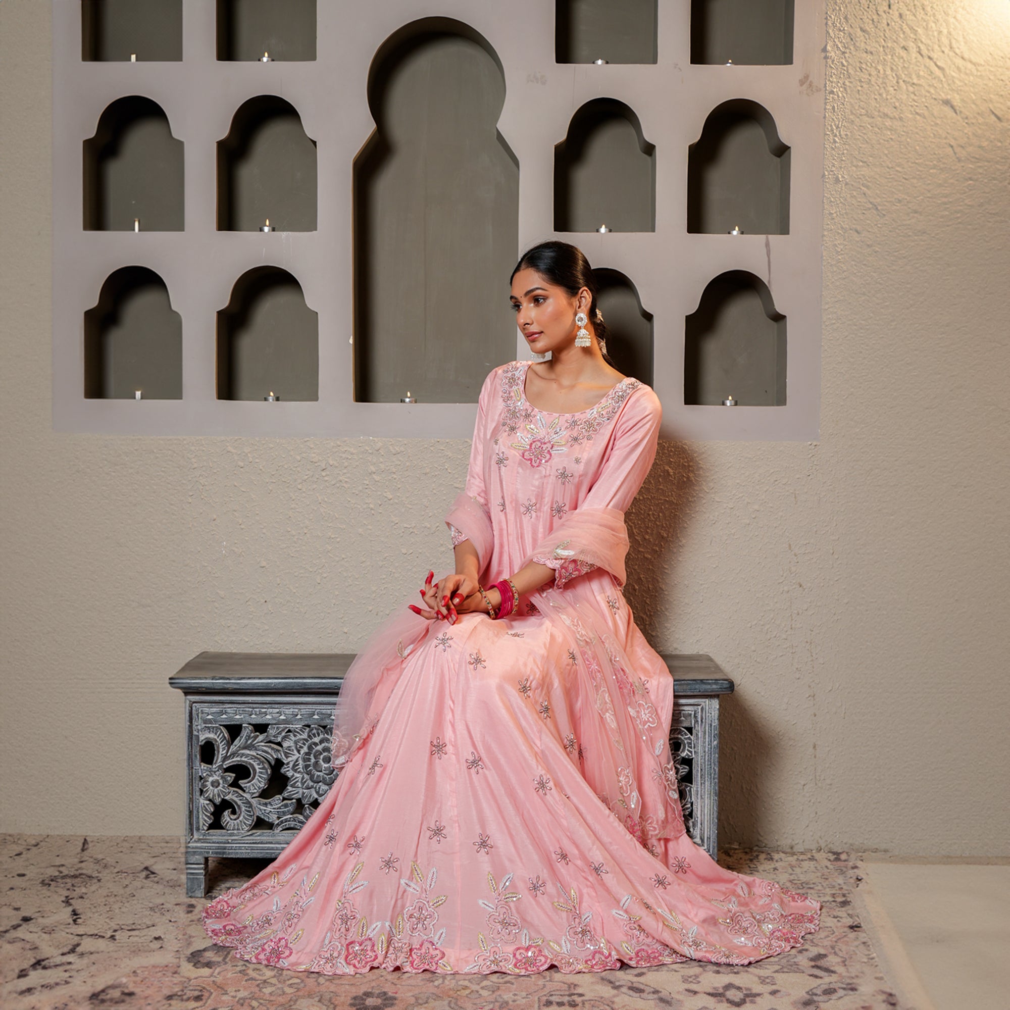 Pink embroidered Anarkali suit