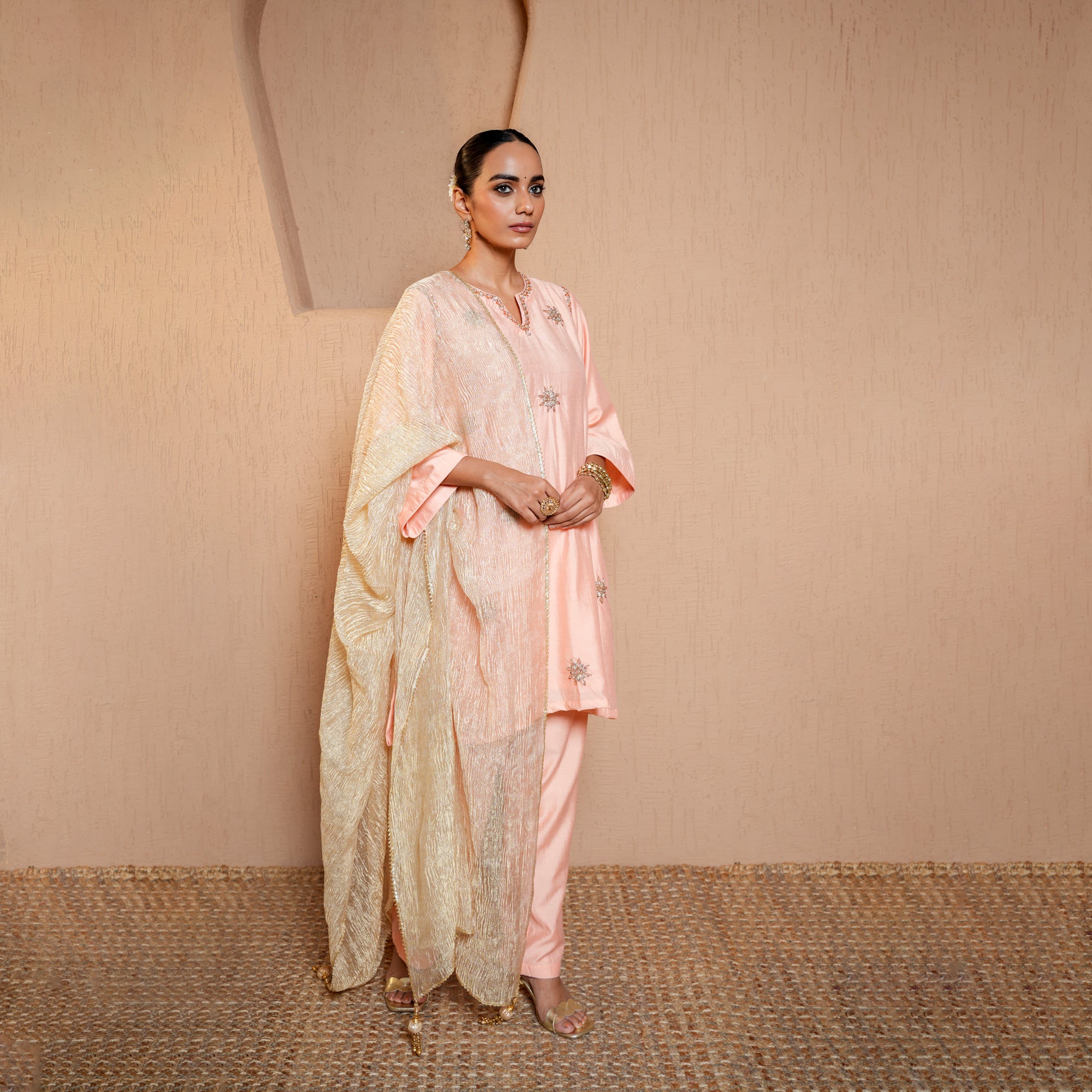 Dori and sequin hand-embroidered Chanderi suits