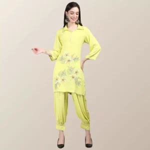 Rayon Afghani Pant Co-ord Set With Thread Work Embroidery