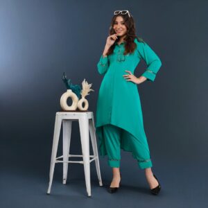 Rayon C-Cut Kurti-Pant With Sequence Work