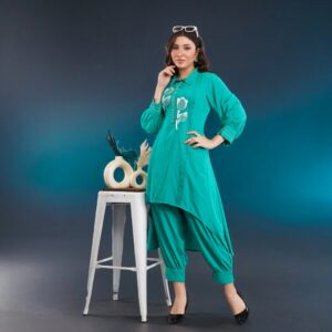 Rayon C-Cut Kurti-Pant With Machine Embroidery