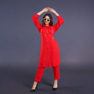 Rayon Straight Kurti-Pant Set With Pintex Work