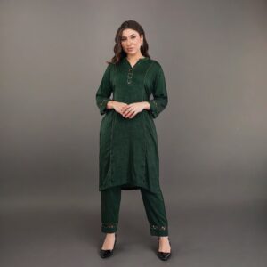 Rayon Kurti-Pant Set With Stylish Cut Work