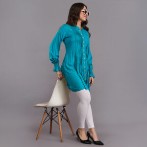 Blue Rayon Kurti With Stylish Pintex Work For Women