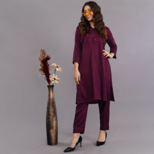 Staright Rayon Kurti-Pant With Stylish Cut Work