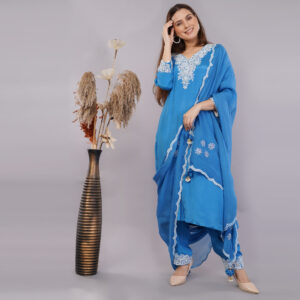 Blue Shade Chinon Chiffon Suit Set with Dori Work