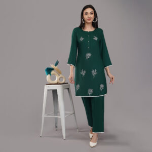 Rayon Flower Embroidery Co-ord Set